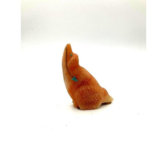 Lee Chavez Zuni Carved Coyote Figurine Turquoise Accents Fetish Signed - Picture 1 of 7